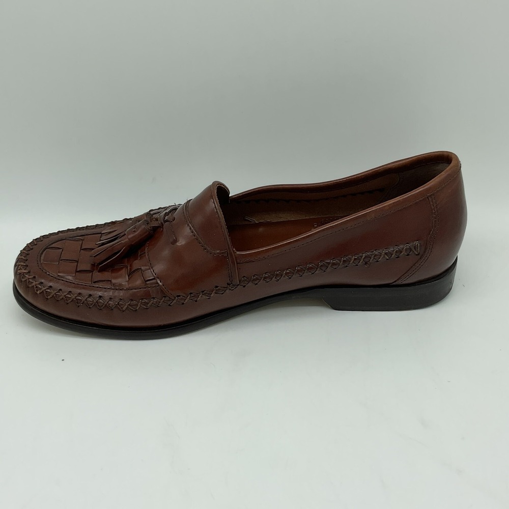 Bass Mens Bellagio Dress Loafers 10M Leather Brown Woven Tassel Slip On Shoes - Picture 7 of 13